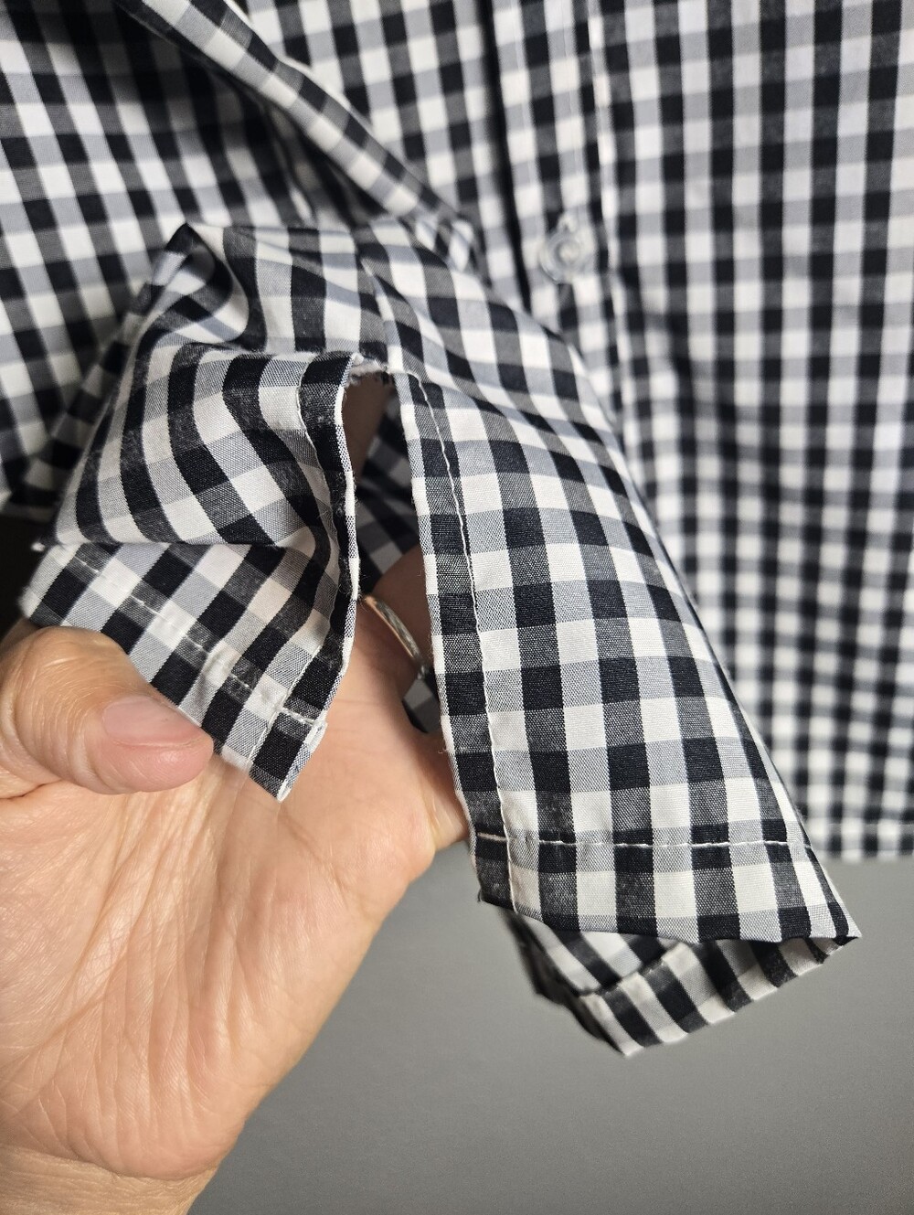 Black & White Gingham Button-Down Shirt with Ladybug Embroidery Size Large - Picture 5 of 16